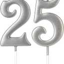 Silver 25th & 52nd Number Birthday Candles for Cake Topper, Number 52 25 Glitter Premium Candle Party Anniversary Celebration Decoration for Kids Women or Men