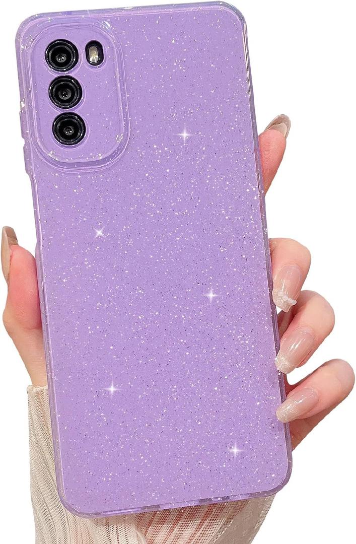MINSCOSE for Motorola Moto G 5G 2022 Case,Cute Super Vibrant Neon Glitter Shiny Bling Sparkly Glossy Girly Case Thin Slim Shockproof Camera Protection Cover for Women Girl for Moto G 2022-Purple