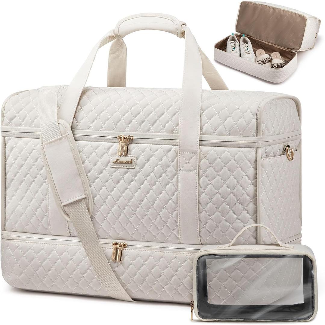 LOVEVOOK Large Travel Duffle Bag, Weekender Bags for Women With Shoe Compartment, Overnight Hospital Bag For Women Labor Delivery, Carry on Bag Personal Item Travel Bag, Yoga Gym Duffel Bag, Beige