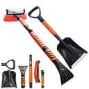 45'' Extendable Ice Brush and Ice Scraper 40'' Car Snow Shovel Snow Removal Tools 5 in 1 Foam Grip Snow Brush with Squeegee 180° Pivoting Brush Head for Cars Windshield, Vehicle, Trucks, SUVs