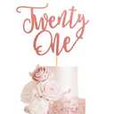 1Pc Twenty One Cake Topper - 21st Happy Birthday Cake Decorations, 21 Birthday Party Decor, Wedding Anniversary Party Decorations - Rose Gold Glitter