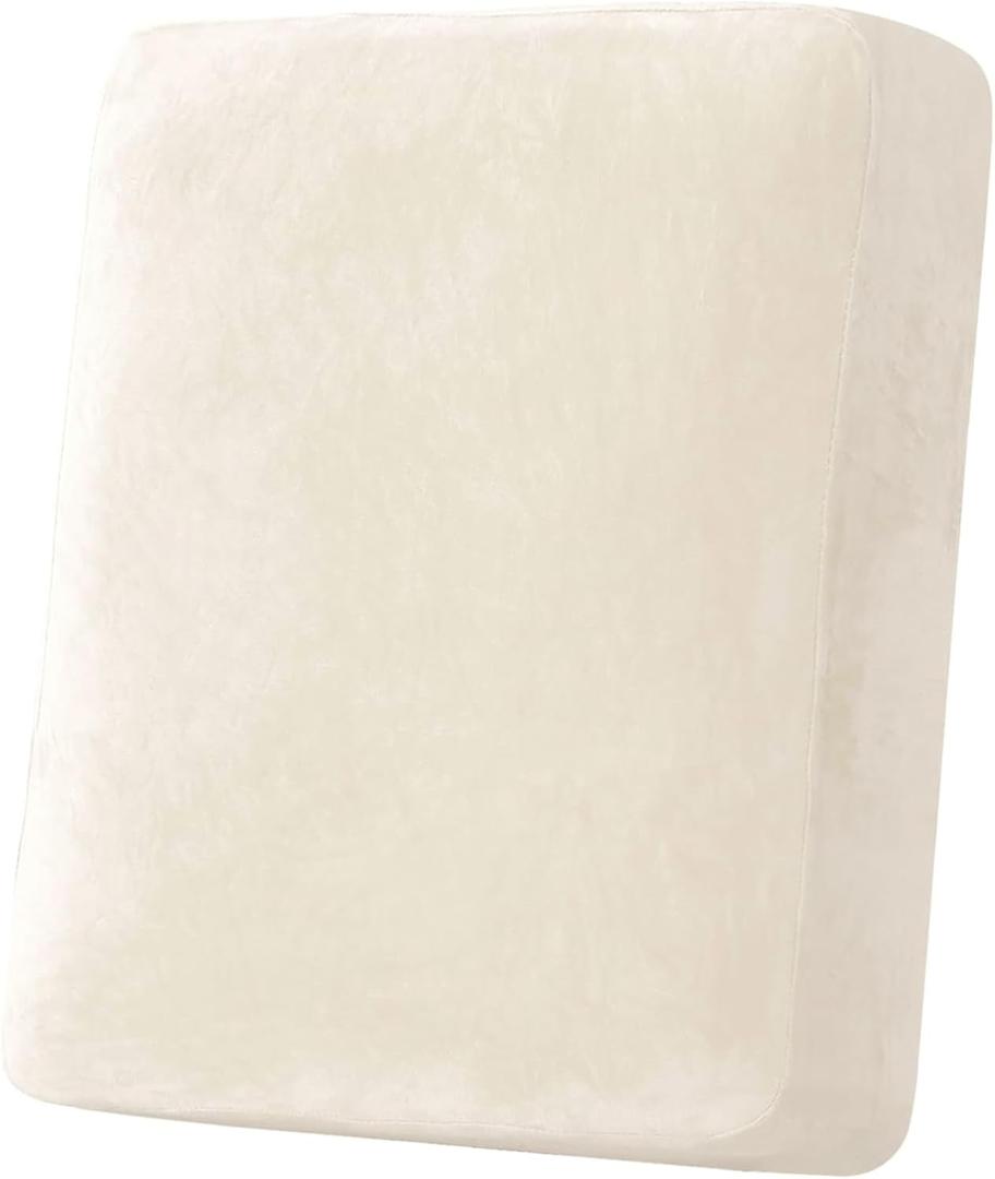 H.VERSAILTEX Velvet Stretch Couch Cushion Cover Plush Cushion Slipcover for Chair Cushion Furniture Protector Seat Cushion Sofa Cover (1 Piece Armchair Cushion Covers, Cream)