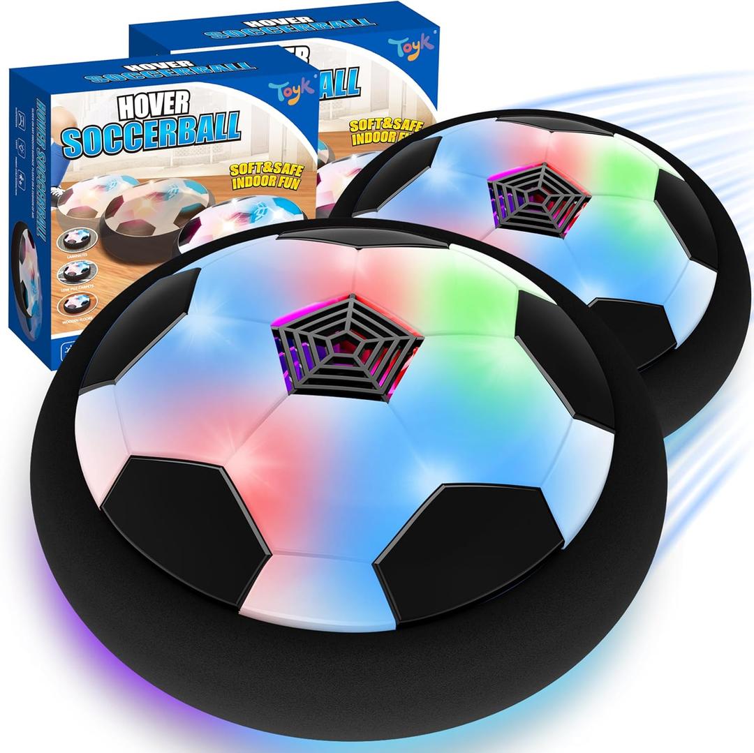 LED Hover Soccer Ball Boy Toys, Air Power Kids Training Ball Playing Football Indoor Outdoor Game, Birthday Gifts for Age 3 4 5 6 7 8-10 Years Old Boys Girls - Soccer (2PCS Black)