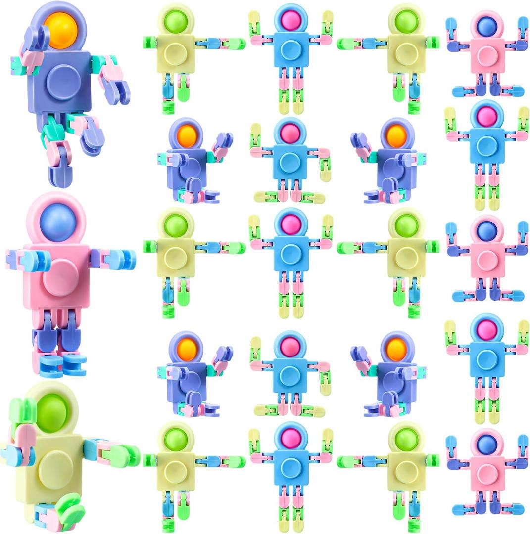 Hanaive 48 Pcs Robot Fidget Spinners Transformable Fingertip Gyro Chain Toy Deformable DIY Stress Relief Fidget Sensory Toys Adults Piata Goodie Bag Birthday School Gift