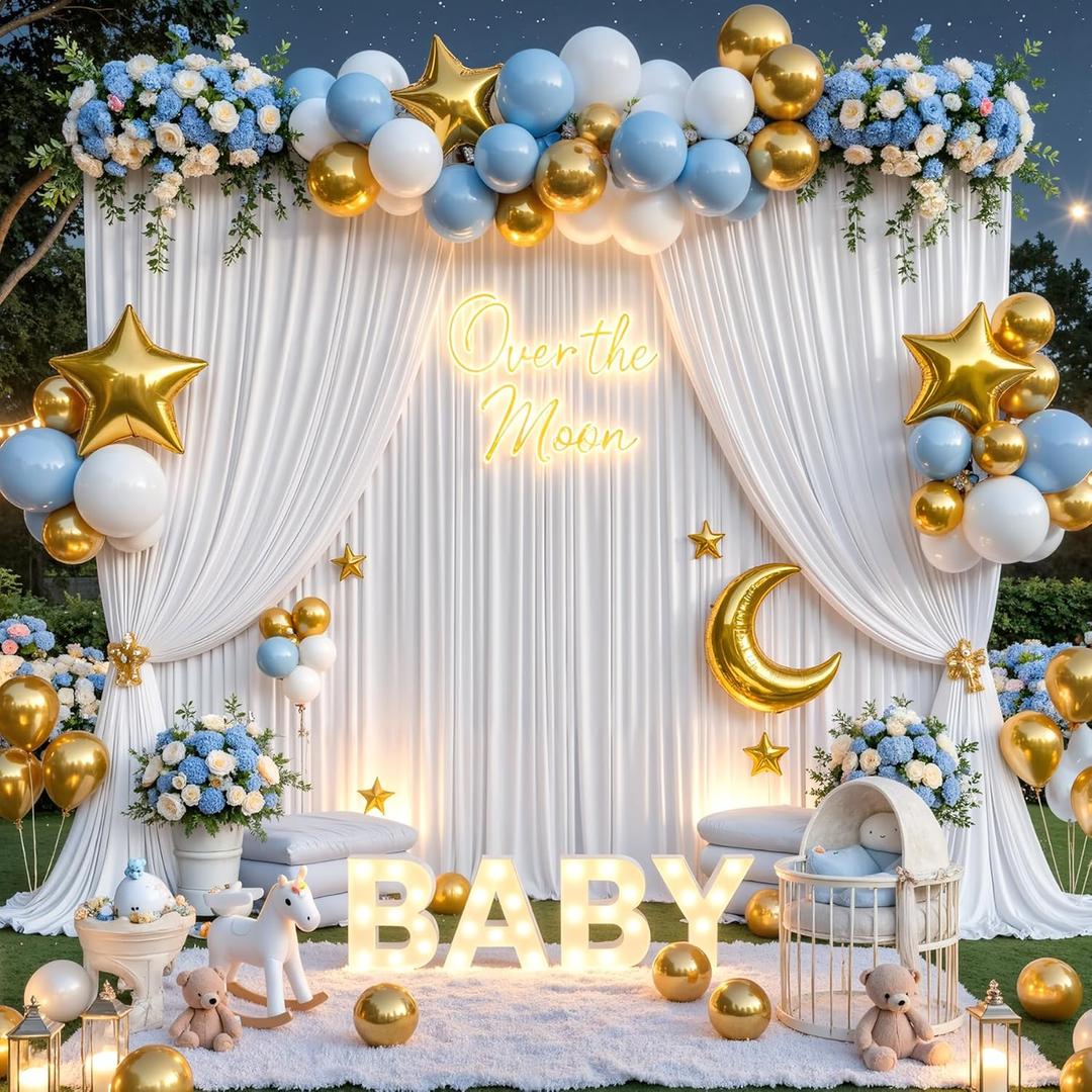 10x8ft White Backdrop Curtains for Parties Wrinkle Free Fabric Backdrop Curtain Wedding Photo Drapes Backdrop for Birthday Party Baby Shower Bridal Shower Photography Back Drop 2 Panels 5x8FT