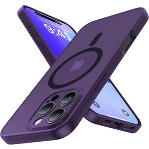 Magnetic for iPhone 16 Pro Case,Upgraded [Full Camera Protection][Compatible with Magsafe][Mil-Grade Drop Protection] Shockproof Slim Translucent Matte Phone Case for iPhone 16 Pro,Deep Purple