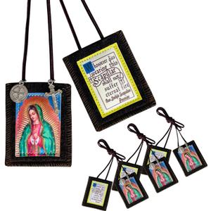 Scapulars Catholic,3 Pack Bulk Brown Scapular Of Virgen De Guadalupe Necklace,Escapularios Catolicos Scapular Catholic Necklaces Religious Gift For Women Man With St Benedict Medal Crucifix Decoration