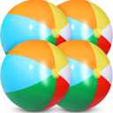 Sosation 4 Pcs Giant Inflatable Beach Ball 30inch Large Baseball Soccer Basketball Football 2.5ft Inflatable Sport Ball for Summer Pool Beach Outdoor Sports Themed Party(Rainbow Style)