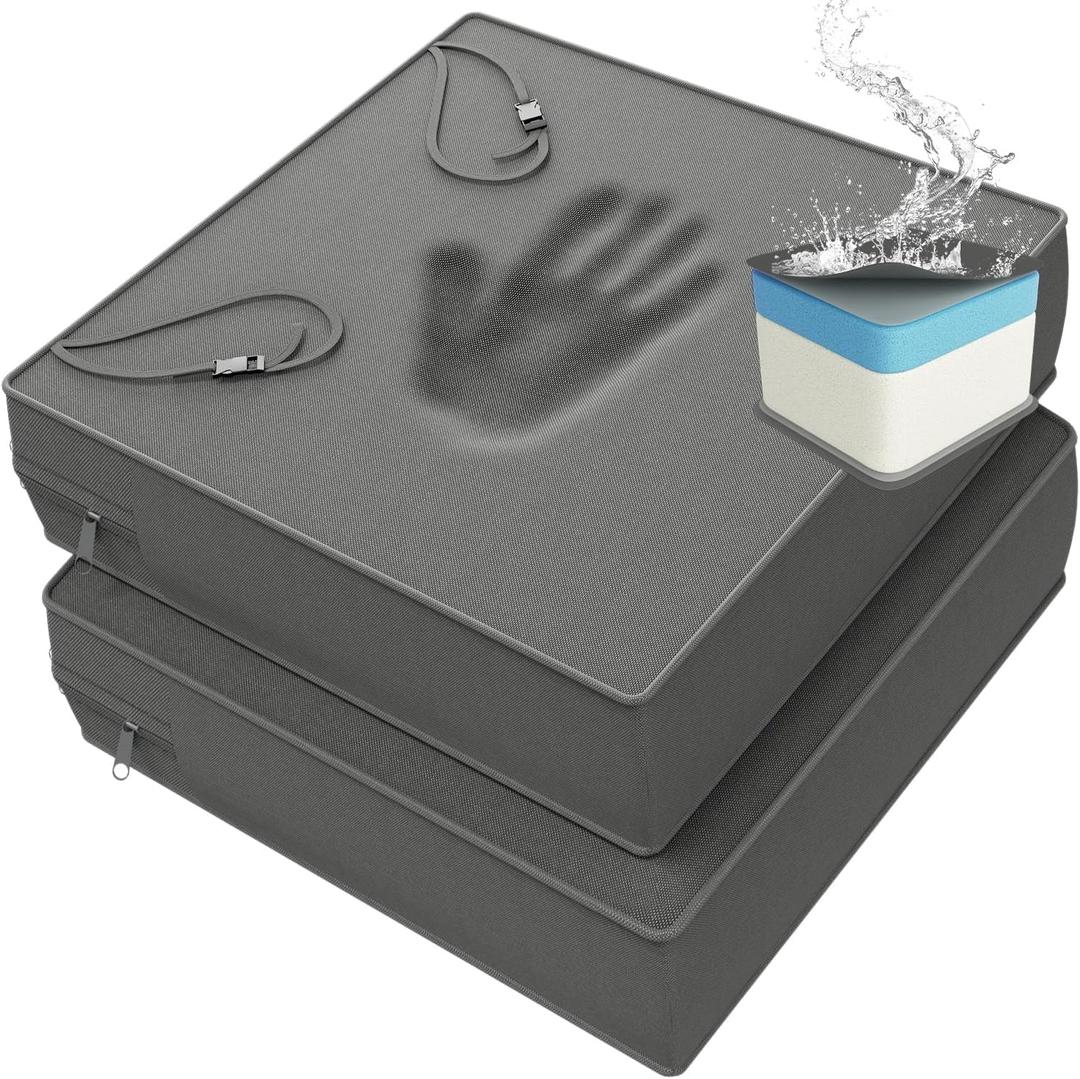 YENING 22x22 Memory Foam Outdoor Chair Cushions Waterproof 4 Inch Extra Thick Patio Seat Pads for Furniture Grey Set of 2