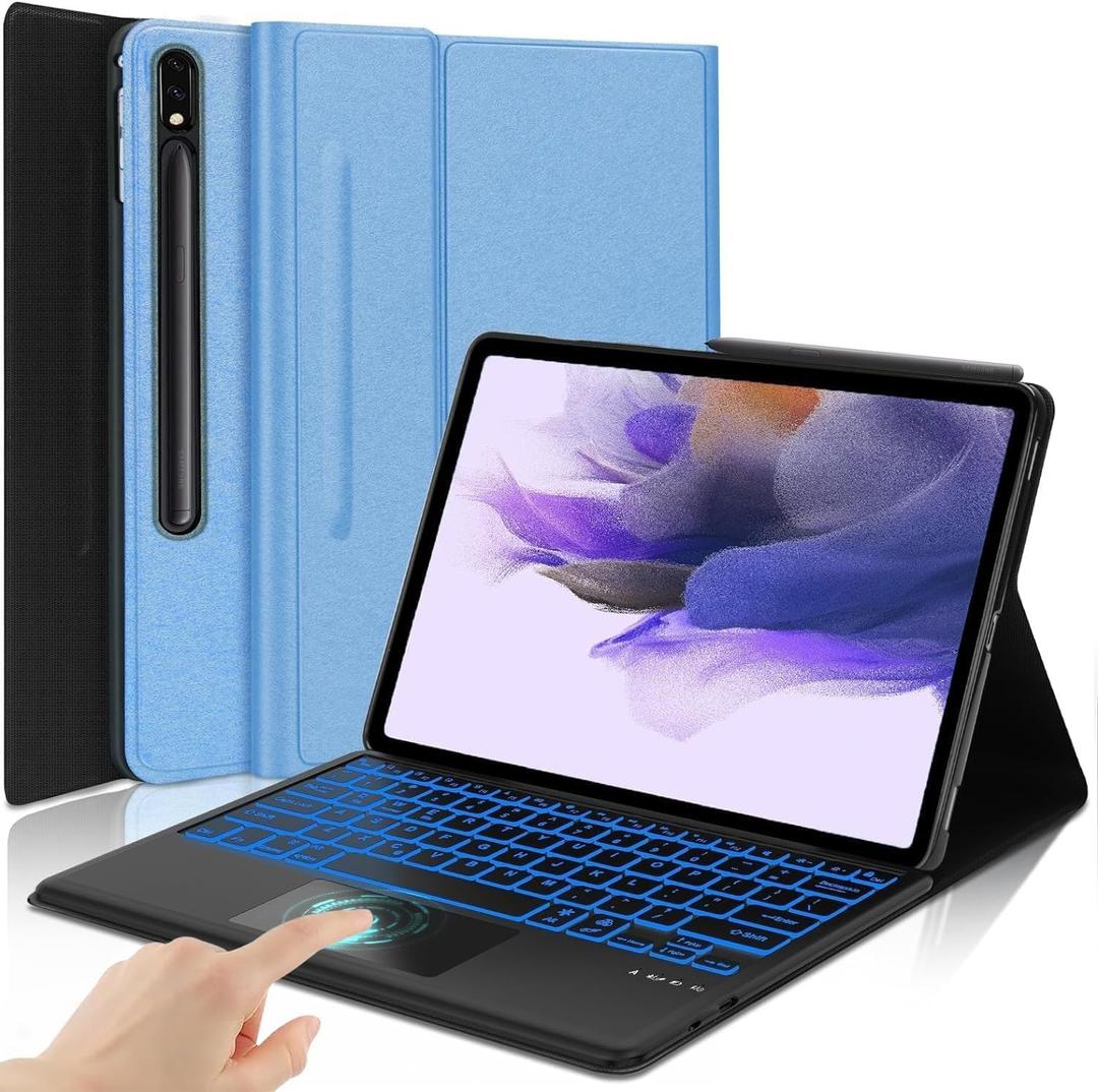 Galaxy Tab S7 FE Case 12.4" Tablets with Keyboard for Samsung Galaxy Tab S8 Plus/Tab S7 Plus S7+ S8 Case,7 Colors Backlit Trackpad Wireless Smart Touch Keyboard with S Pen Holder