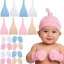 8 Sets Newborn Baby Hats & Mittens Soft Cotton Infant Knot Beanies Caps Gloves Hospital New Born Boy Girl 0-3 Months