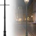 76" Black Cast Aluminum Street Light Pole, 4-Section Adjustable Lamp Post with Crossbars & 3" Universal Adapter Cap for Outdoor Porch, Patio, Yard, Garden, Driveway (Light Not Included)
