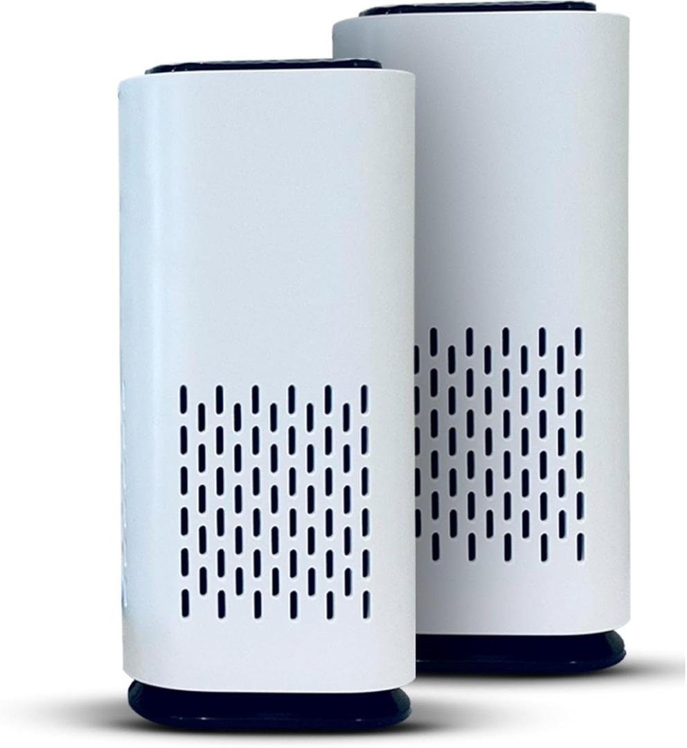 A1 2021 Mini HEPA USB-C Powered Air Purifier. Ultra Portable (5.2in tall, 6.7 ounces), Ultra Quiet. for Travel, In-Car and Desktop (White) - 2 pcs (Pack of Two)