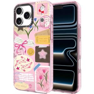 Case for iPhone 17 Pro Max, Cute Pink Art Collage Print Kawaii Design Girly Aesthetic Cartoon Pattern for Women Girls Teens Soft TPU Phone Case,6.9"