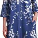 Ekouaer Zipper Robes for Women 3/4 Sleeves Housecoat Soft Nightgowns Sleepwear Mumu House Dresses with Pockets (XX-Large, Evening Blue Vines)