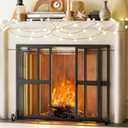 Fireplace Screen with Sliding Doors, 37.8" W x 30.7" H Handcrafted Wrought Iron Fire Spark Guard Fire Place Gate Protector for Living Room, Children and Pet Safety(Large)