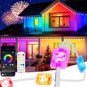 100ft Permanent Outdoor Lights, 60 LED Eternity RGB&IC Smart Eaves Lights with Remote App 209 Scene Modes IP67 Waterproof for Christmas, Party Decor