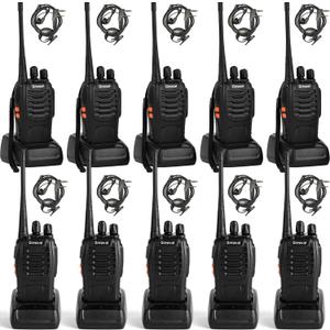 Walkie Talkies 10 Pack Rechargeable Two-Way Radios with Earpiece 16 Channel Walkie Talkie for Adults, Li-ion Battery and Charger Included, Long Range Two Way Radio (Pack of 10)
