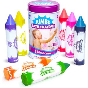 Tub Works Smooth Jumbo Bath Crayons Bath Toy | Nontoxic, Washable Bath Crayons for Toddlers & Kids | Unique Formula Draws Smoothly & Vividly on Wet & Dry Tub Walls | Large, Easy-Grip Bathtub Crayons