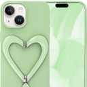 Jusy Case for iPhone 13, Cute Heart with 3D Heart Stand Slim Fit Liquid Silicone Soft Anti-Scratch Microfiber Lining Shockproof Protective Phone Cover for Girly Women Case - Green
