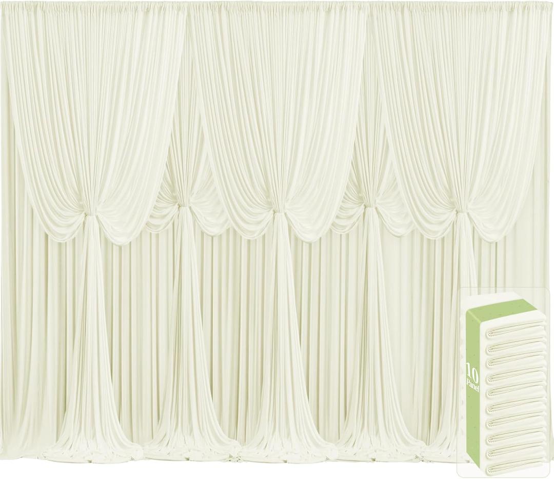 10 Panels Ivory Backdrop Curtains for Wedding Party Wrinkle Free Backdrops Curtain Drapes Fabric Decorations Photo Back Drop Cloth for Baby Shower Photography Stage Reception 50ft(W) x 12ft(H)