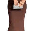 KUTUMAI Off The Shoulder Maxi Long Dress Corset Ruched Bodycon Formal Wedding Guest Dresses for Women (Medium, Brown)