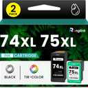 74 75 Ink Cartridges Combo Pack Replacement for HP 74XL 75XL Ink Cartridge for Photosmart C4280 C4250 DeskJet D4260 D4280 OfficeJet J5780 J6480 Printer Ink 74/75, 1 Black CB336WN, 1 Tri-Color CB338WN