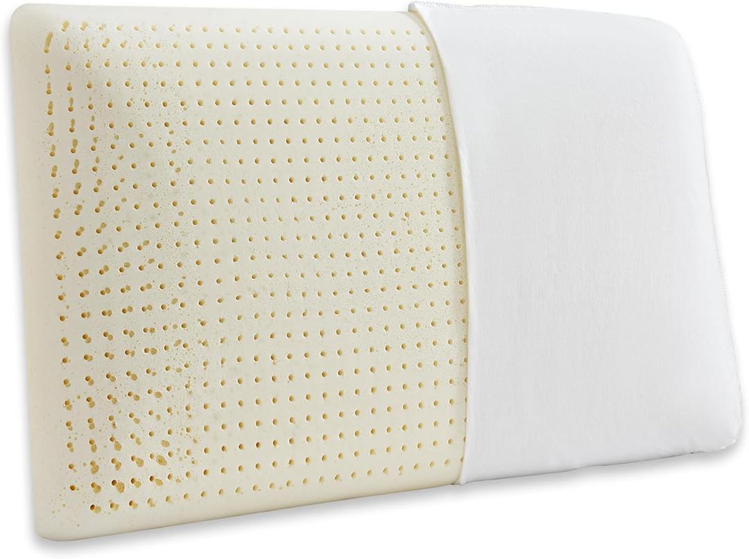 Talalay Latex Pillow, Medium Soft Latex Foam Pillow for Sleeping, Standard Size Bed Pillow for Back with Removable Cotton Inner Cover, Side and Stomach Sleepers, Helps Relieve Shoulder and Neck Pain