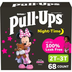 Pull-Ups Girls' Nighttime Potty Training Pants, Training Underwear, 2T-3T (16-34 lbs), 68 Ct, Packaging May Vary