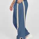 Fisoew Women's Baggy Wide Leg Pants Casual Drawstring Elastic Waisted Contrast Color Workout Y2K Track Pants (Blue, L)