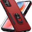 Pack of 2 Janmitta Compatible with Moto G 5G 2023 Case with Screen Protector,Heavy Duty Shockproof Full Body Protective Cover Built in Rotatable Metal Ring Holder Kickstand, Red