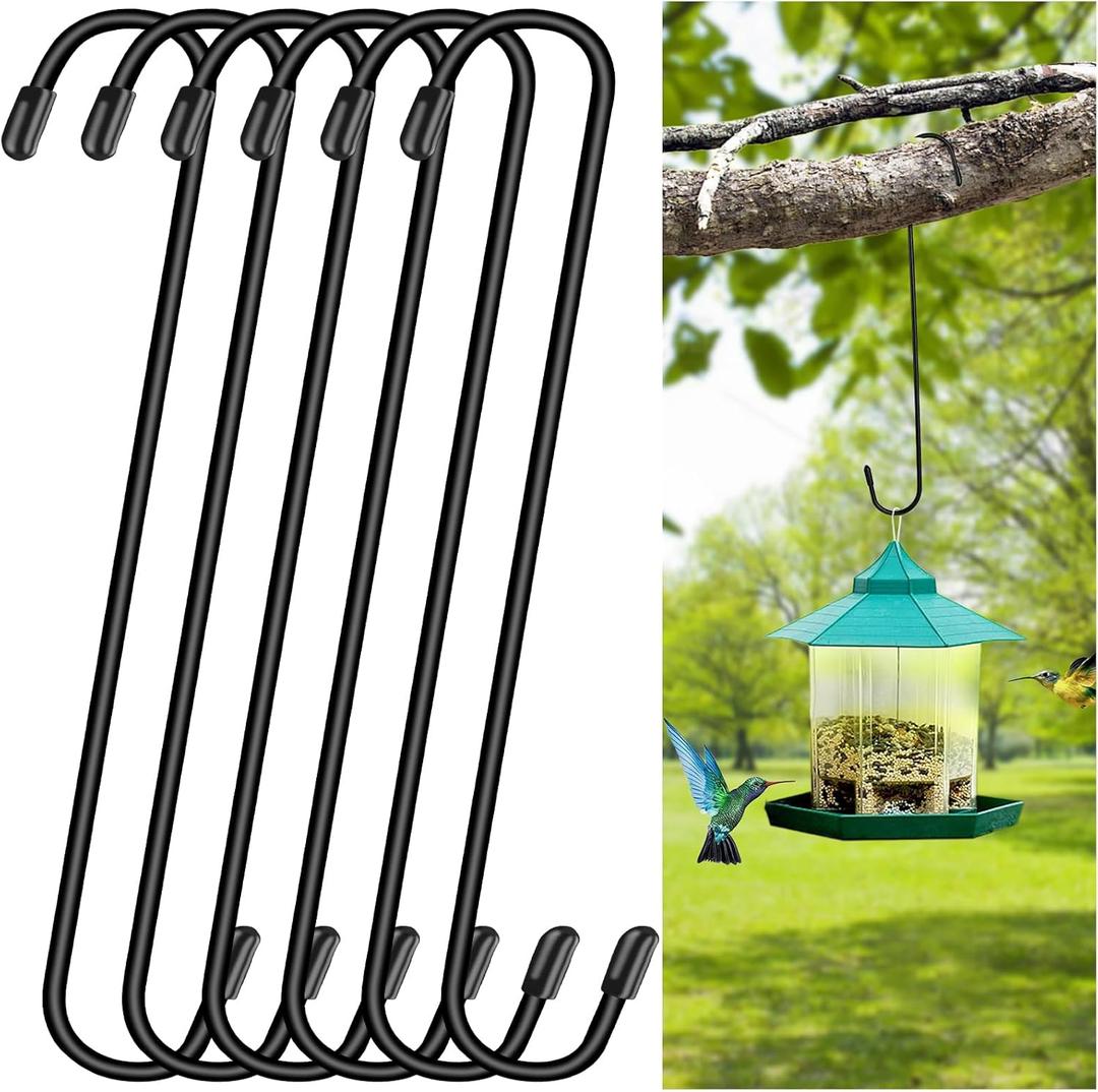 Dpyrrhic 6 Pack 14 Inch Black Extra Matel Heavy Duty Hook for Hanging Plants,Large S Hooks for Hang Brsket,Bird House,Clothes,Kitchenware,Garden,Patio