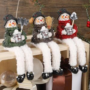 Lulu Home Christmas Snowman Decorations - 3 Pack Resin Snowman Shelf Sitters with Plush Dangling Legs for Winter Xmas Tabletop Mantel Fireplace Home Holiday Decor