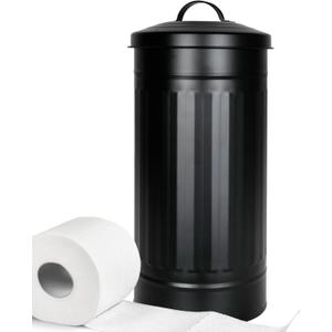 Autumn Alley Black Toilet Paper Holder Canister with Lid  Rustproof Free-Standing Farmhouse Metal Covered Toilet Paper Holder for Mega Rolls, Rustic Enclosed Toilet Paper Storage Stand