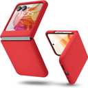 oakxco for Motorola Moto Razr 2024/2025 Phone Case Liquid Silicone, Cute Thin Slim Grip Soft Rubber Gel for Women Men, Smooth Matte TPU Plain Solid Color Girly Simple Case with Camera Cover, Red