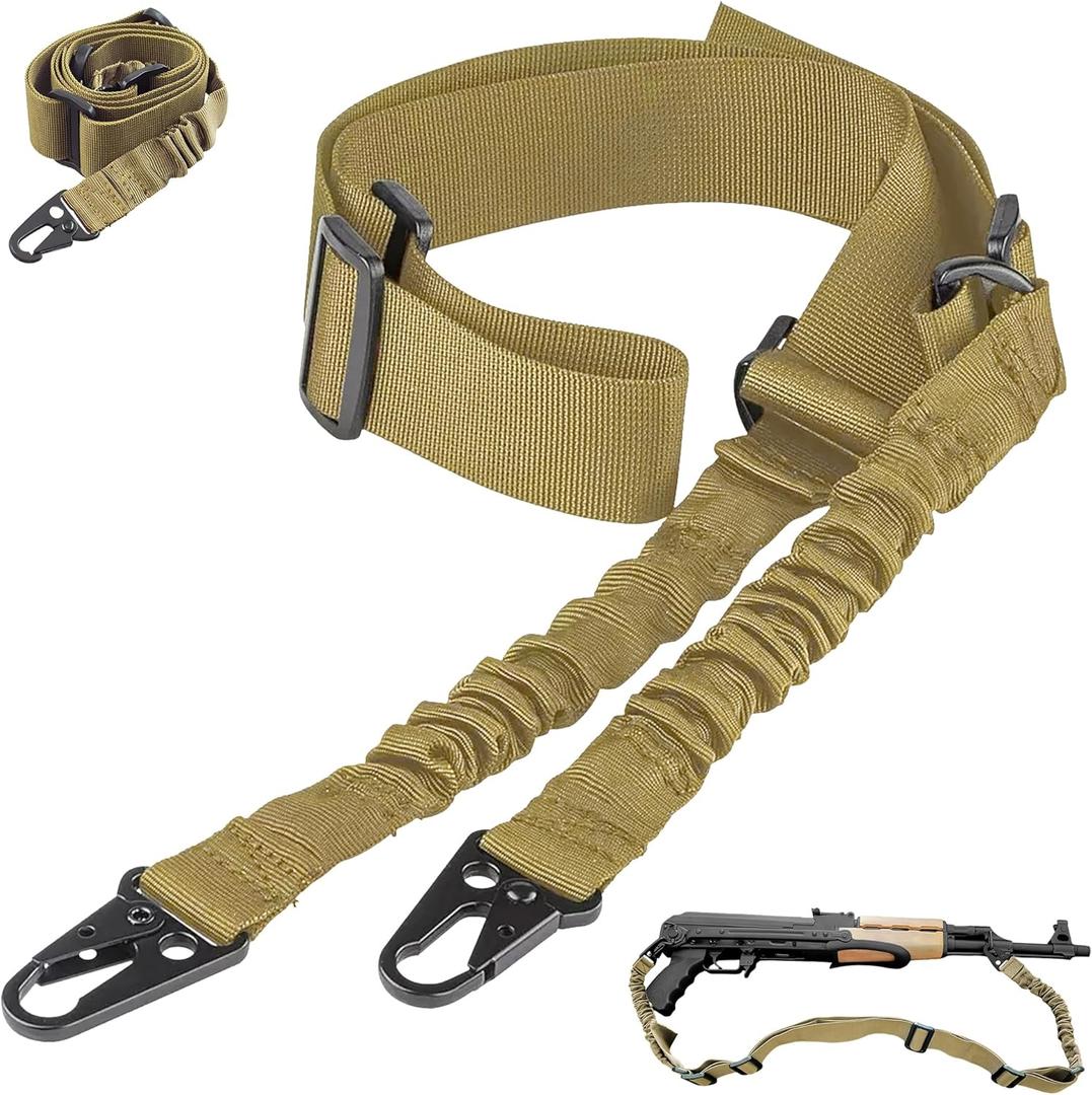 Adjustable Two Point Sling - Durable Nylon Rope for Rifle Sling Strap, 2 Point Shoulder Strap with Metal Hook | Multipurpose GunSling for Outdoor Hunting, Shotgun & Camera (Standard, Tan)