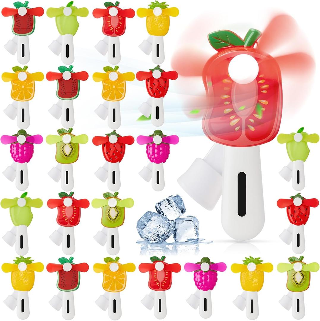 Rossesay 24 Pcs Mini Plastic Handheld Portable Fan Hand Press Small Cute Party Favors Hand Press Manual Cooling Fan for Summer Outdoor Cooling Gifts (Fruit)