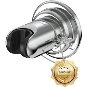 Shower Head Holder with Strong Suction , Adjustable No Drill Showerhead Bracket with Powerful Suction Cup, Tool Free Handheld Shower Holder for Wall Tile Glass, No Residue, for Adults Elderly Kids (Chrome)