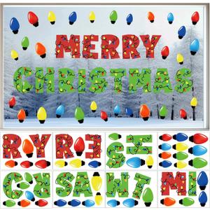 2 x Christmas Bulb Light Window Clings - Winter Car Refrigerator Decorations Stickers for Holiday Xmas Home Kitchen Living Room - Door Window Seasons Decals