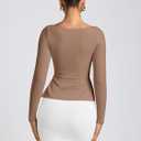 REORIA Womens 2025 Fall Trendy Tops Long Sleeve Shirts for Women Square Neck Going Out Side Slit Tshirts Cute Basic Tee (Beige, M)