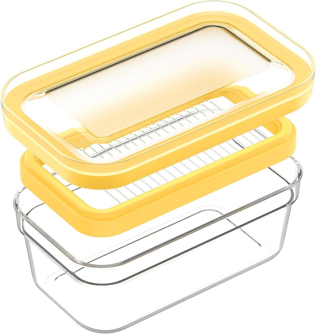 Airtight Butter Slicer Cutter, Stick Butter Storage Case with Lid for Fridge (Medium-Yellow)
