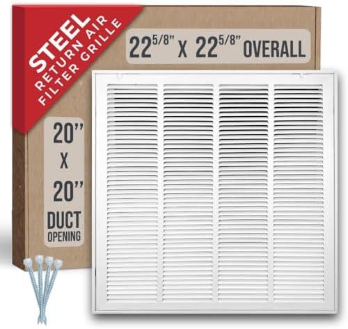 Fits 20x20 Duct Opening | Steel Return Air Filter Grille by Handua [Removable Door] for 1-inch Filters | Vent Cover Grill | White | HVAC Cold Air Intake Grille | Outer Dimensions: 22 5/8"W X 22 5/8"H