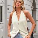 Women Sweater Vest Button Down V Neck Knit Tank Top Sleeveless Cardigans (White, L)