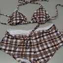 ZAFUL Women's Tankini Set V Neck Tummy Control Floral Printed Tie Side Thong Bikini Swimsuits 2 Piece Bathing Suits (M, Gingham Black)