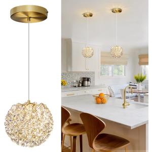 3-Light Gold Crystal Pendant Lights Modern Gold Ceiling Hanging Pendant Lamp Mini Crystal Chandelier for Kitchen Island Dinning Room Living Room Hallyway Porch Bedroom Lamp