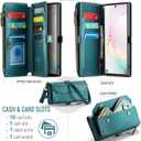 for Samsung Galaxy Note 10 Plus Case, Crossbody Wallet Phone Case with RFID Blocking Kickstand Anti-Drop Wireless Charging 10 Card Slots, PU Leather Shoulder Bag Clutch Adjustable Strap, Blue Green
