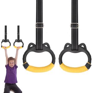 JIANWEI Gymnastics Rings Set for Kids, Professional Children Trapeze Bar Pull Up Rings with Straps Kids Playground Home Exercise Gym Rings with Drawstring Bag for Children Exercise