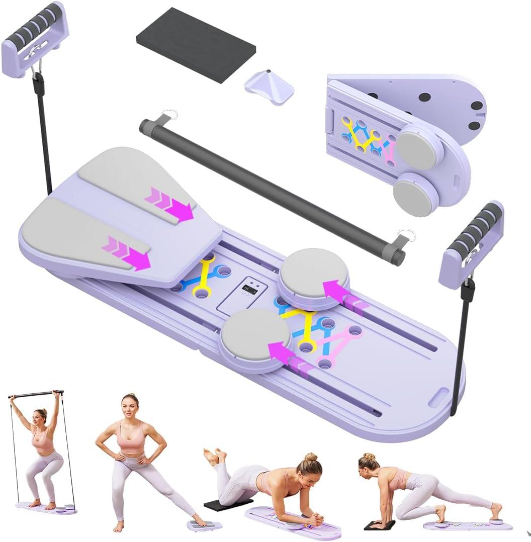 Pilates Reformer- A Foldable Portable Full-Body Exercise Pilates Board Unisex | Multi-Functional Core Strength Pilates Training Board Multifunctional Fitness Gear for Home Gyms & Studios (purple)