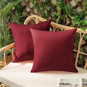 Set of 2 Burgundy Throw Pillow Covers Decorative Farmhouse Linen Pillowcases Solid Cushion Cases for Outdoor Bedroom Living Room Sofa Chairs 16x16 inch