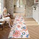 Beeiva Floral 2x6 Runner Rug Non Slip Washable, Paisley Washable Kitchen Rugs with Low Pile, Ultra Thin Carpet for Hallway Runner Laundry Bathroom (Beige,2'x6')